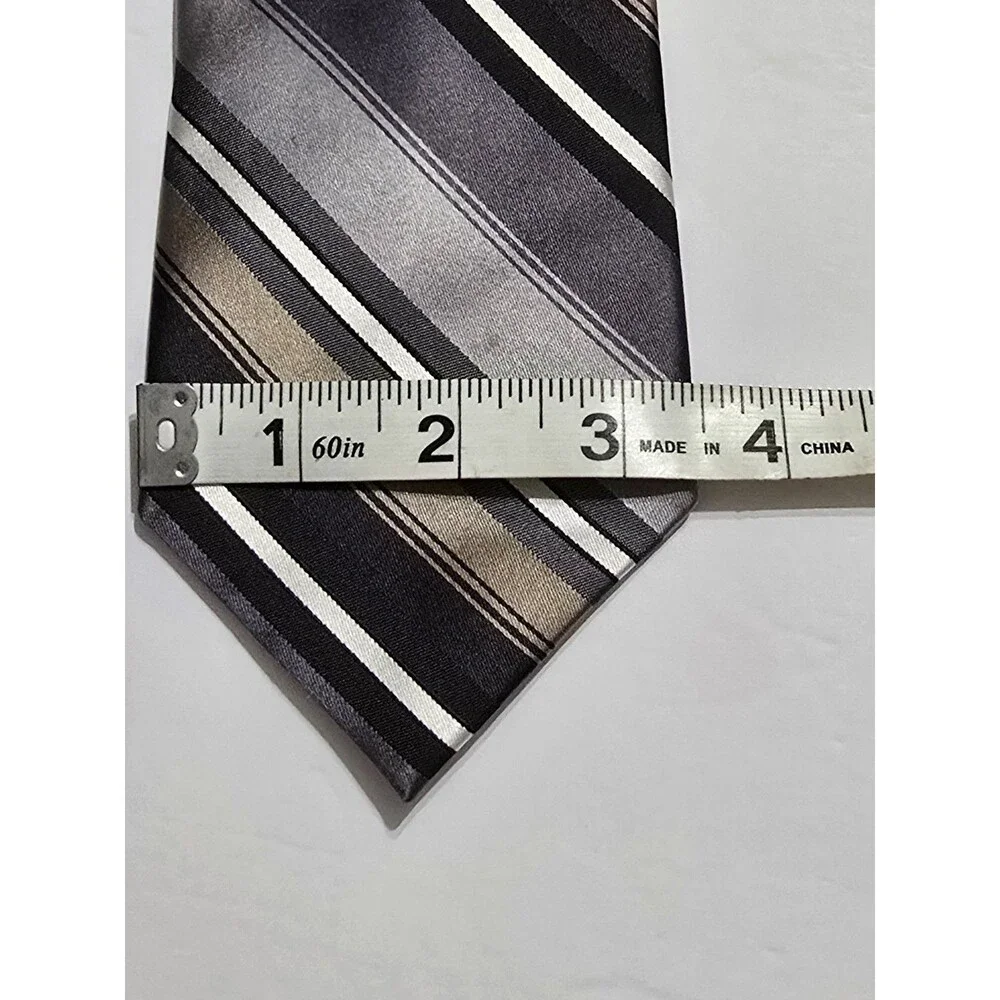 Van Hausen 100% Silk Necktie Striped Pattern Shades Of Brown, Grey & Black Tie